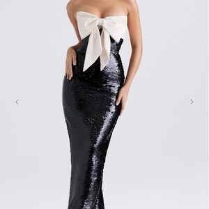 House of CB Black and White Sequin Tie Front Gown